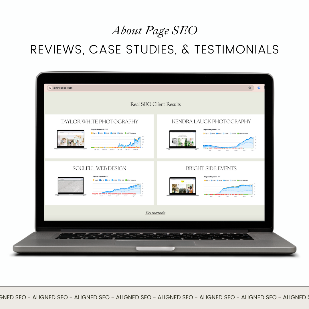 laptop that showcases client testimonials for about page seo