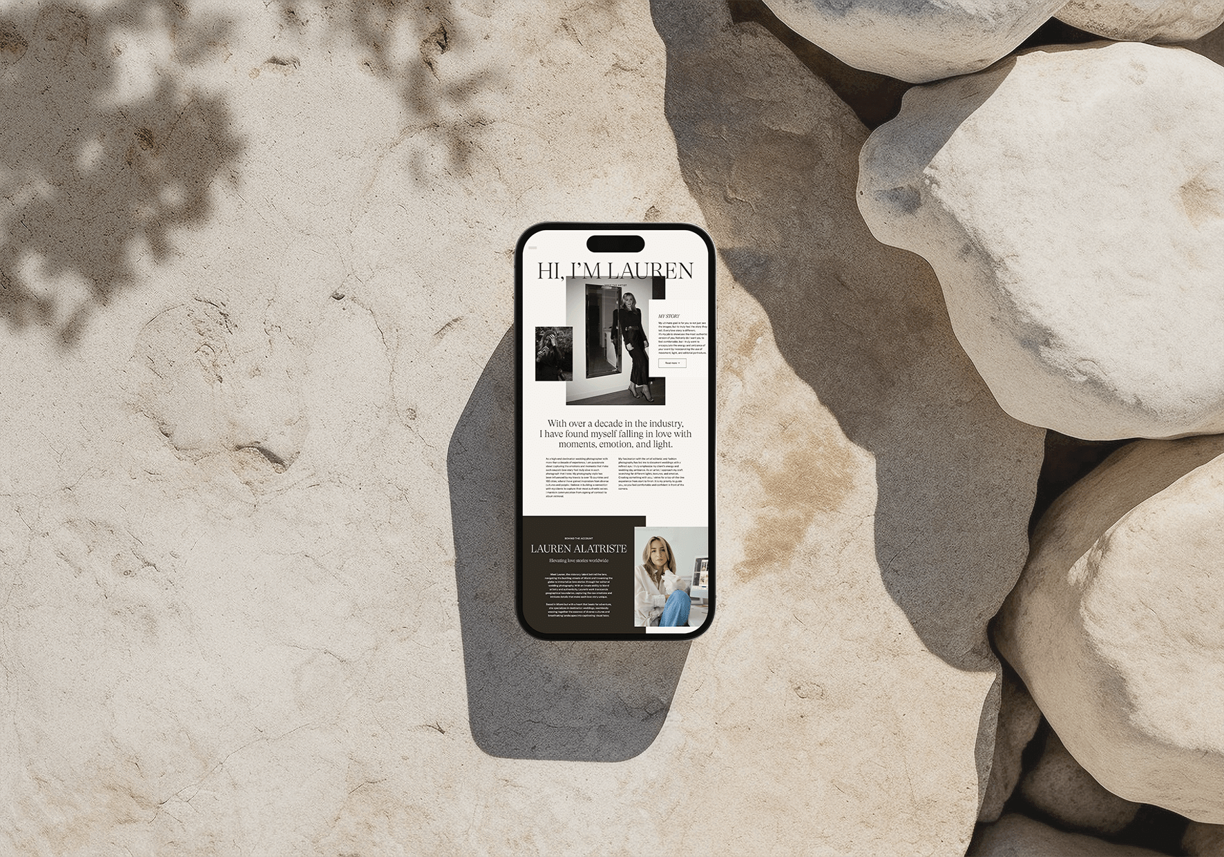 how to make the best websites for photographers that are converting. Phone on a rock.