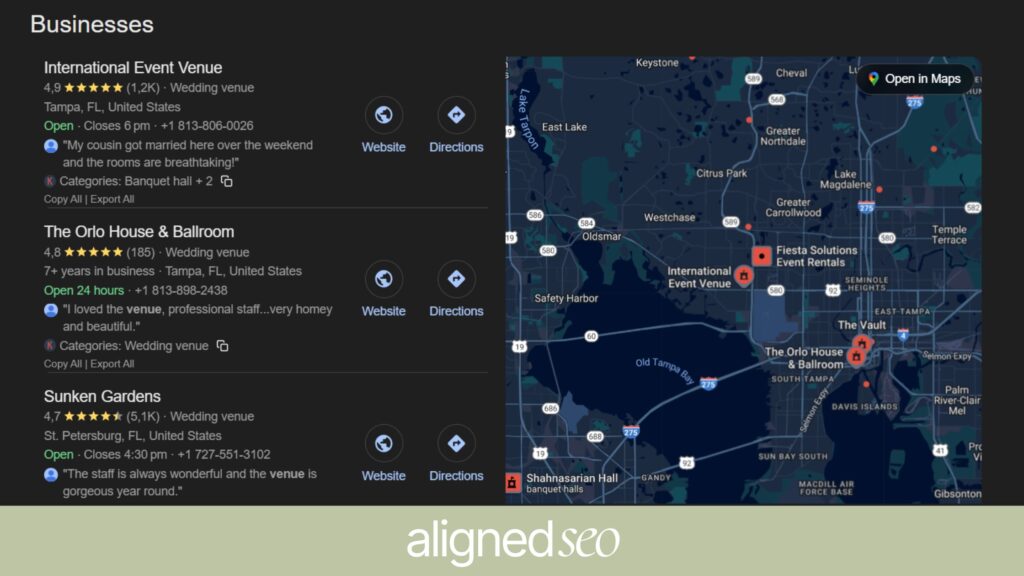 tips for seo google maps wedding venues​